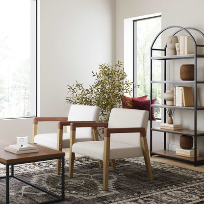 Wood & Faux Leather Upholstered Accent Chair