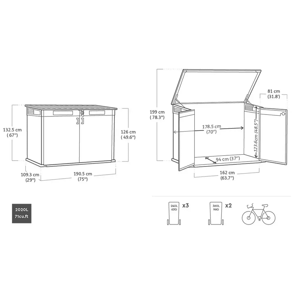 Keter Signature 2020L Horizontal Garden Storage Shed - Oak