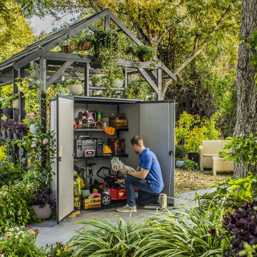 Keter Garden Storage Cabinet Grey Outdoor Furniture Shed Organiser Chest Box